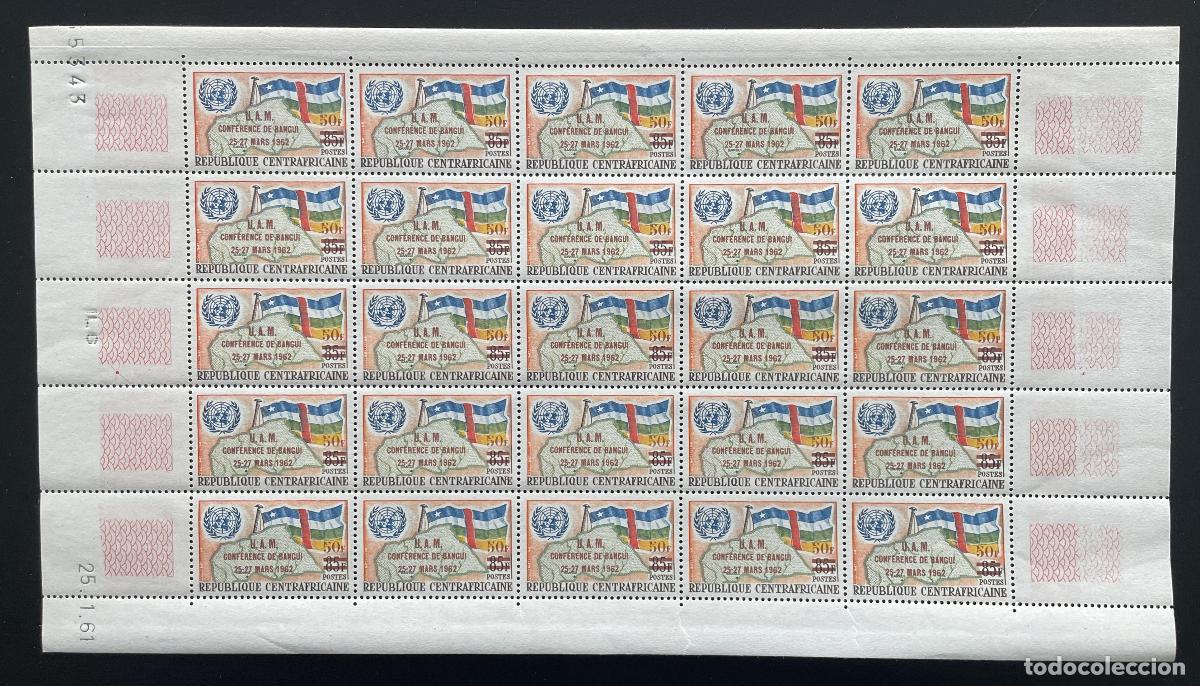 Sellos: Banderas centroafricanas 1962 YT 19 tabl&oacute;n sobrecargado de la Conferencia ONU UAM Bangui