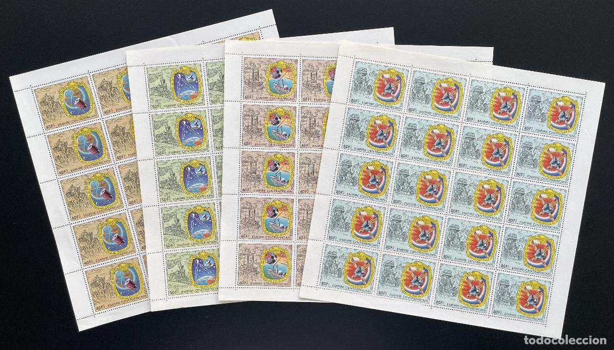 Sellos: Centroafricano 1978 YT 336-339 tabl&oacute;n progress PTT Posts tren barco vag&oacute;n