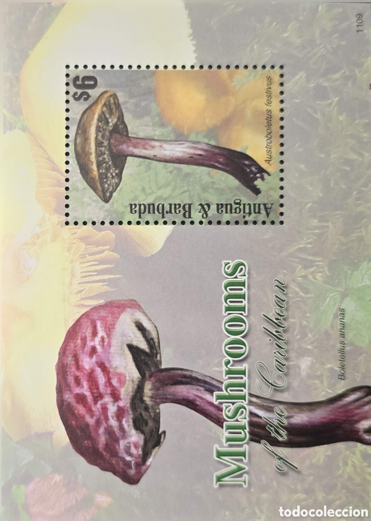 Sellos: CA)Antigua & Barbuda + 1990s + Mushroom Issue + $6 stamp sheet titled &ldquo;Mushrooms of the Caribbean,&rdquo;