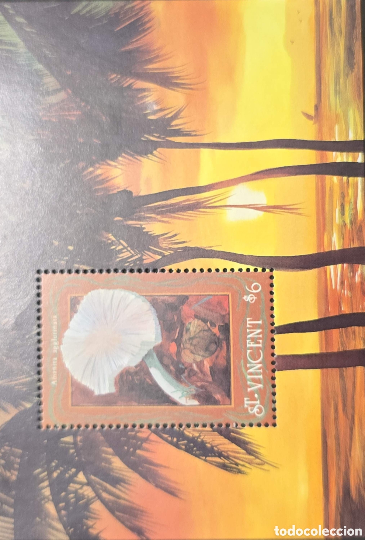 Sellos: CA)St. Vincent + 1990s + Mushroom Issue + $6 stamp depicting Termitomyces titanicus with tropical su