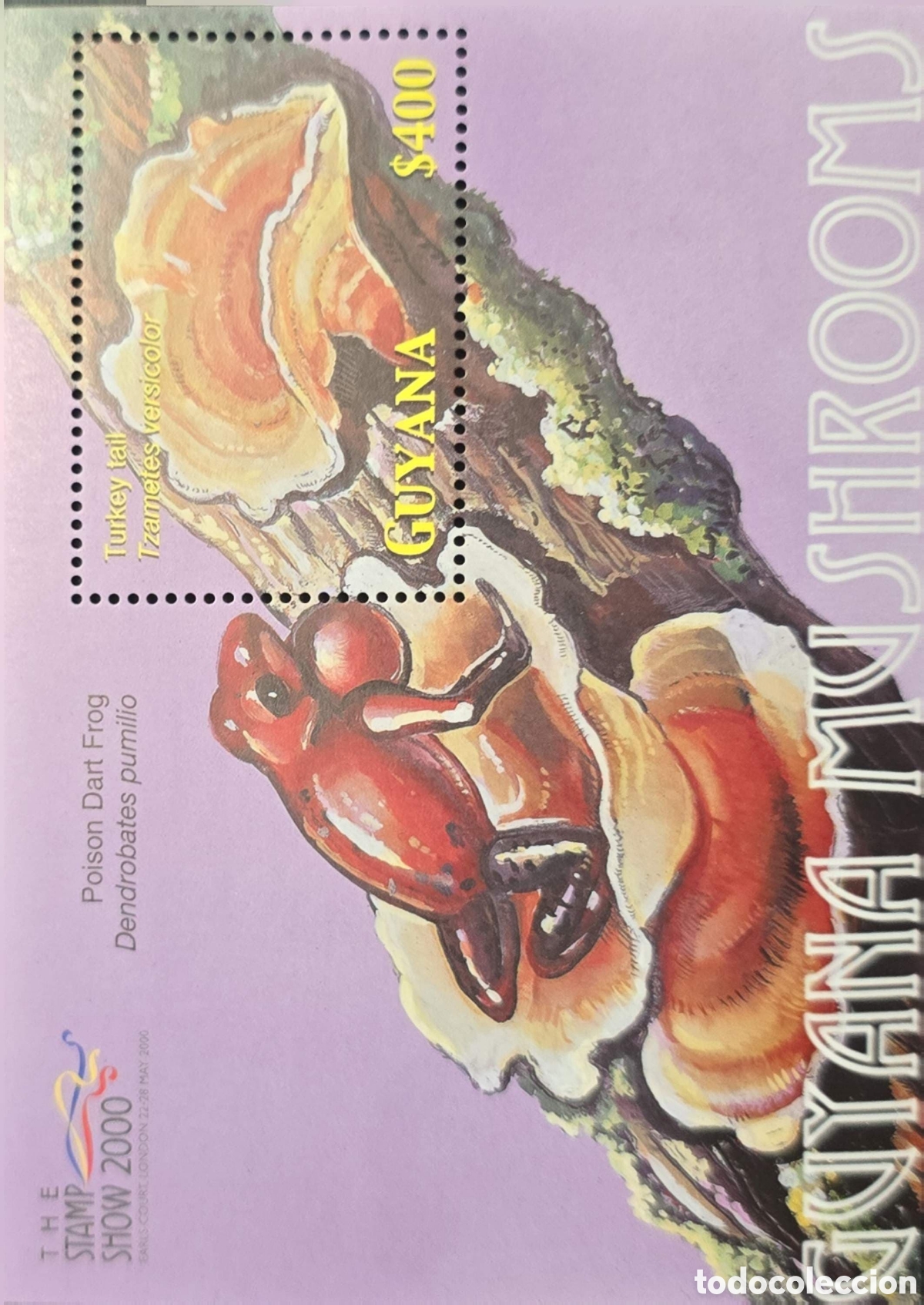 Sellos: CA)Guyana + 2000 + Mushroom Issue + $400 commemorative stamp featuring Trametes versicolor (Turkey T