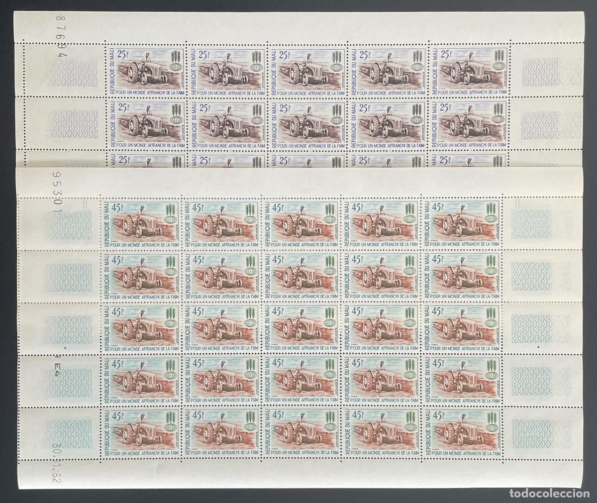 Stamps: Mali 1963 YT 45-46 bloque campa&ntilde;a contra el hambre tractor agricultura