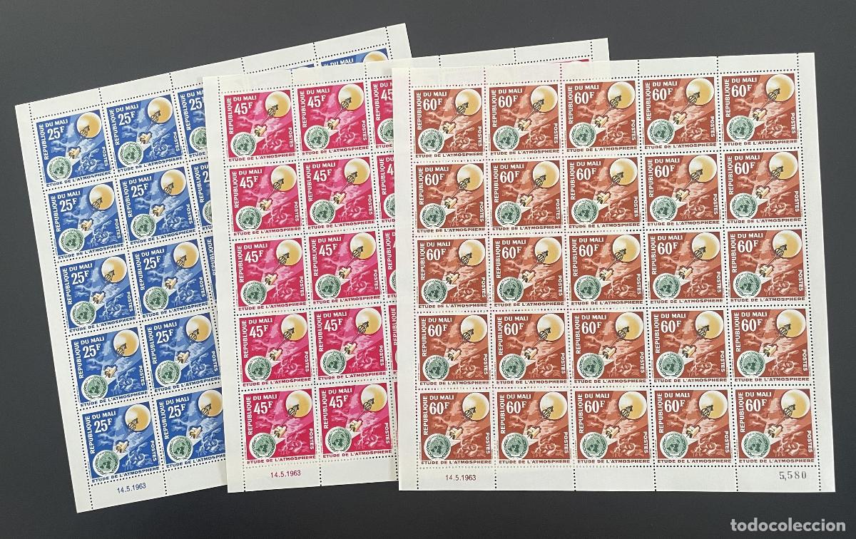 Stamps: Mali 1963 YT 47-49 bloque estudio atm&oacute;sfera sat&eacute;lite espacio ONU
