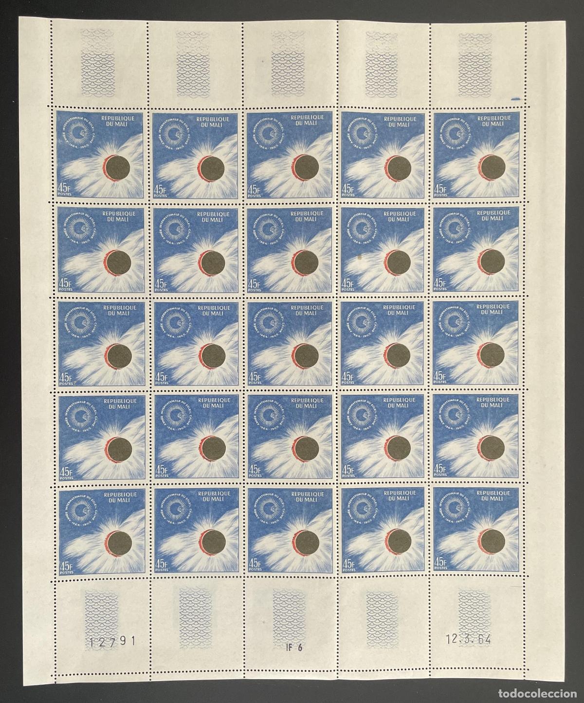 Stamps: Mali 1964 YT 67 hoja a&ntilde;o internacional del sol tranquilo eclipse