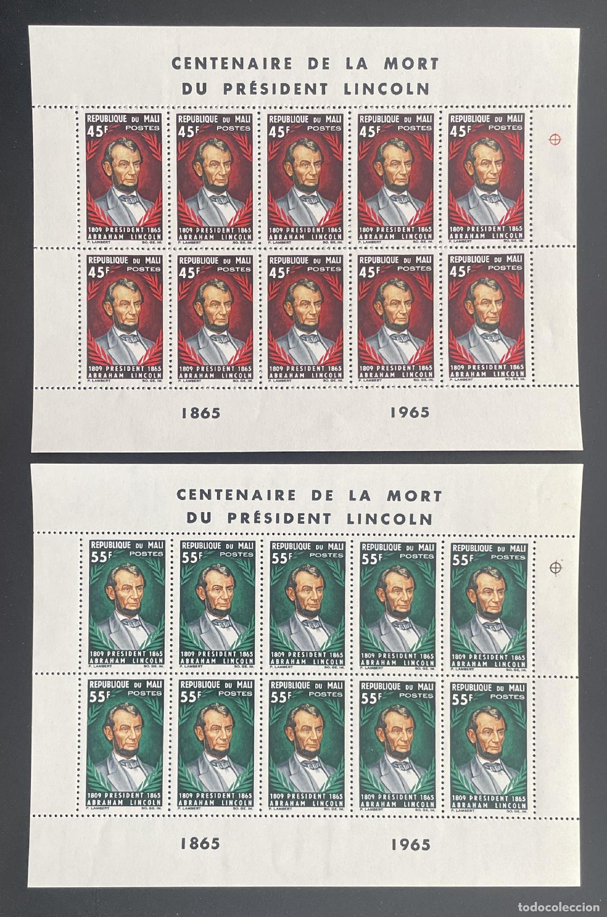 Stamps: Mali 1965 YT 69-70 bloque centenario muerte Abraham Lincoln presidente