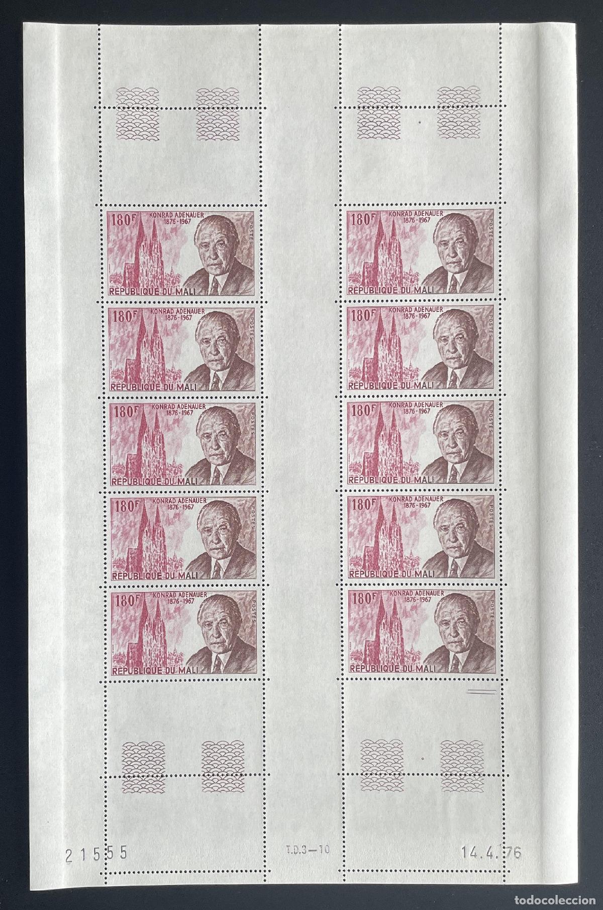Sellos: Mali 1976 YT 257 tabl&oacute;n Konrad Adenauer catedral Colonia K&ouml;ln