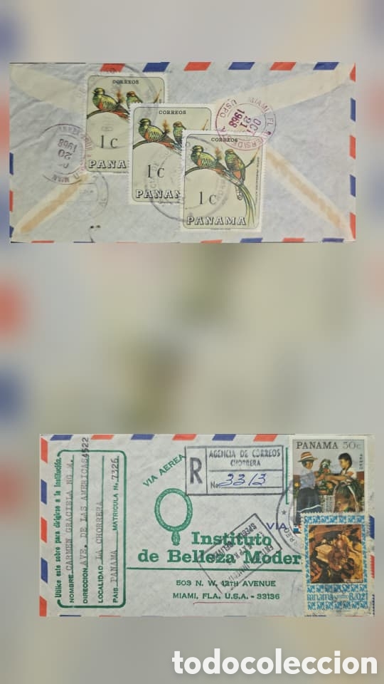 Sellos: CA)Panama &middot; 1988 &middot; Airmail & Culture &middot; Vintage envelope sent from Chorrera to Miami, bearing bird de