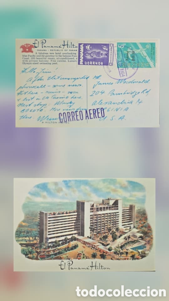 Sellos: CA)Panama &middot; 1960s &middot; Tourism & Architecture &middot; Colorful postcard of the El Panama Hilton hotel, showin