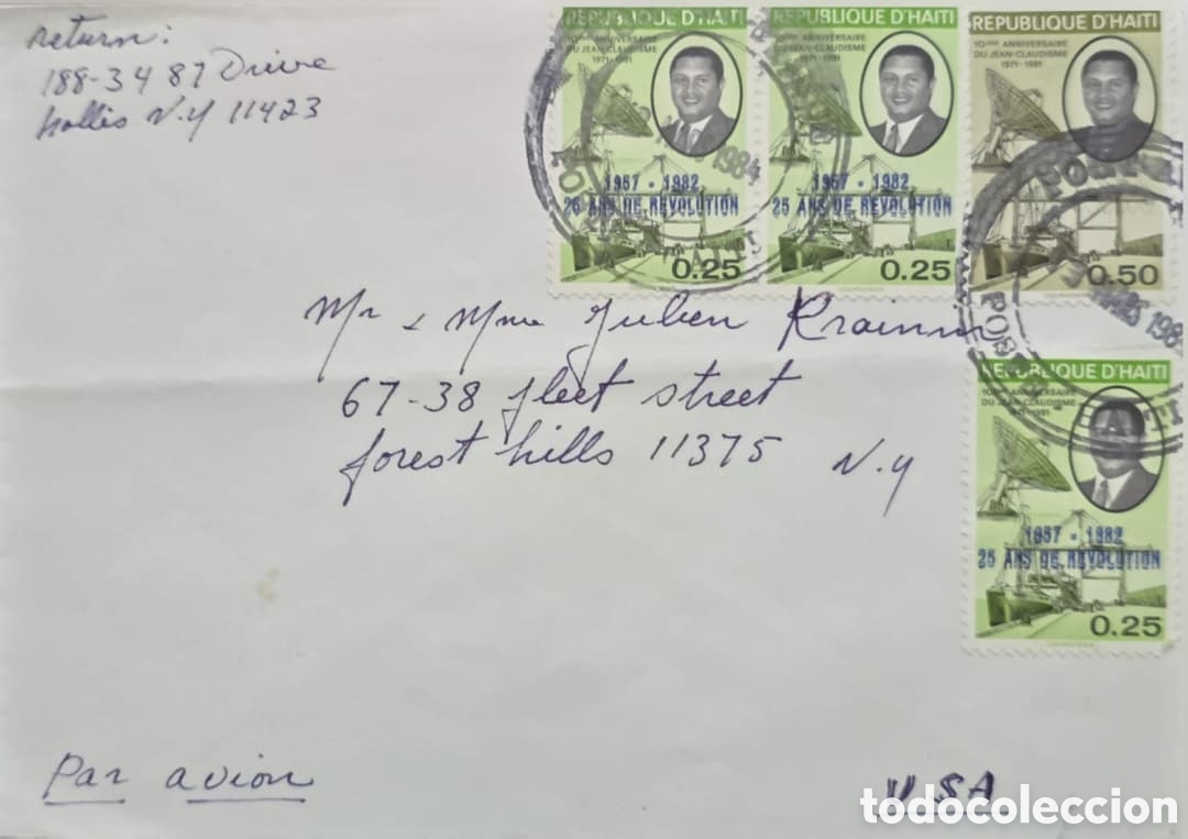Sellos: CA)Haiti &middot; 1982 &middot; Revolution Anniversary & Airmail &middot; Envelope franked with four commemorative stamps