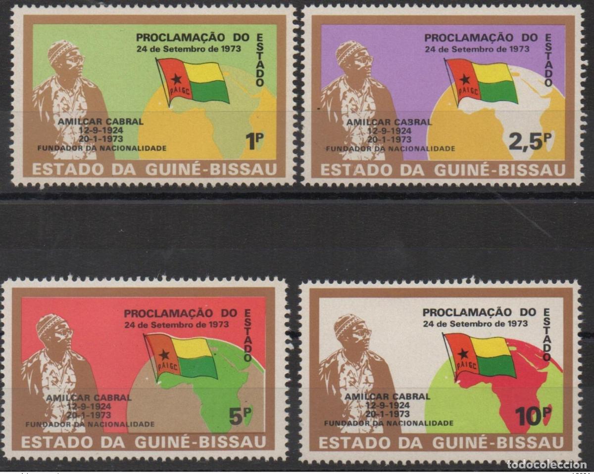 Sellos: Guinea-Bissau 1973 1974 Mi. 345-348 Rep&uacute;blica Historia Banderas Pol&iacute;tica Mapa Bandera