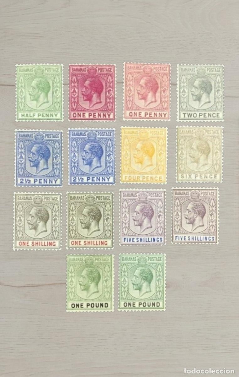 Sellos: Gran Lote de 14 Sellos de Bahamas - &Eacute;poca Rey Jorge V - Serie B&aacute;sica Ordinaria - Valores Altos - Nue