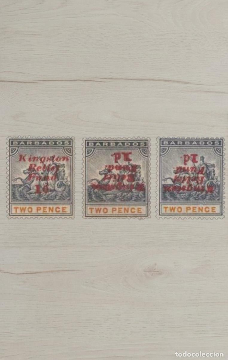 Sellos: Lote de 3 Sellos de Barbados 1907 - &rdquo;Kingston Relief Fund&rdquo; - Variedad Sobrecarga Doble - Nuevos