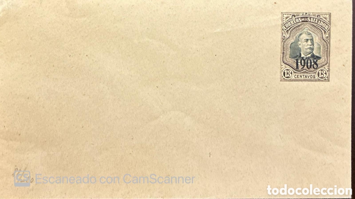 Sellos: CA)El Salvador + 1908 + Postal History + Light brown envelope with red imprinted &ldquo;CORREOS DE EL SALV