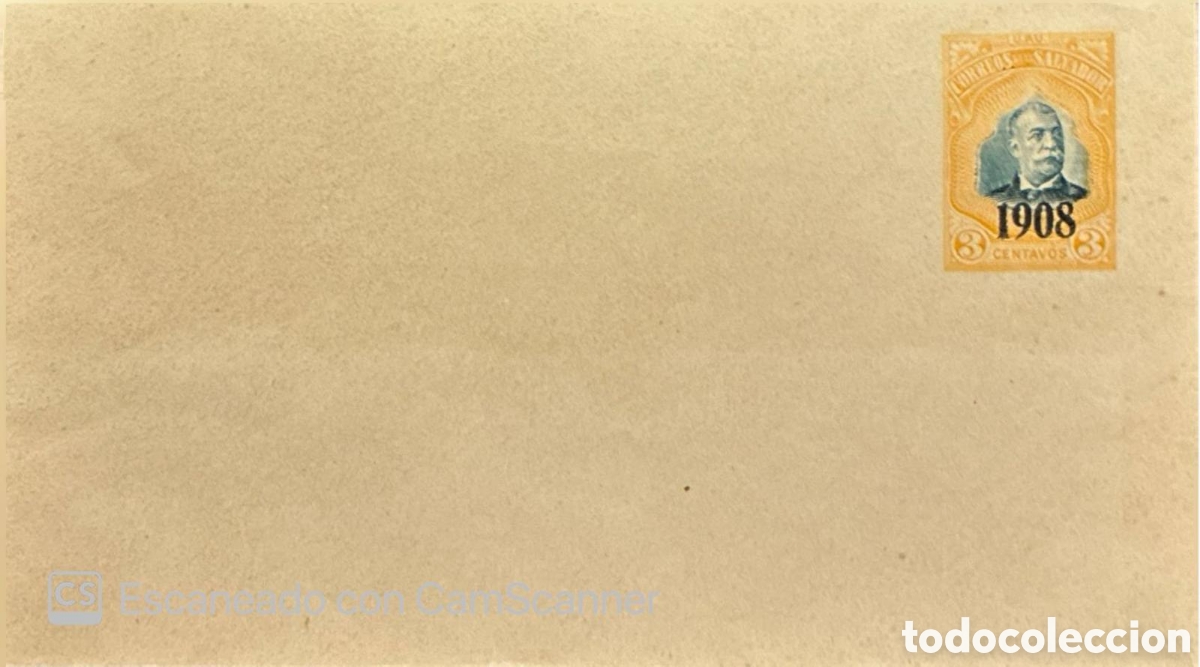 Sellos: CA)El Salvador + 1908 + Postal History + Light brown envelope with orange imprinted &ldquo;CORREOS DE EL S