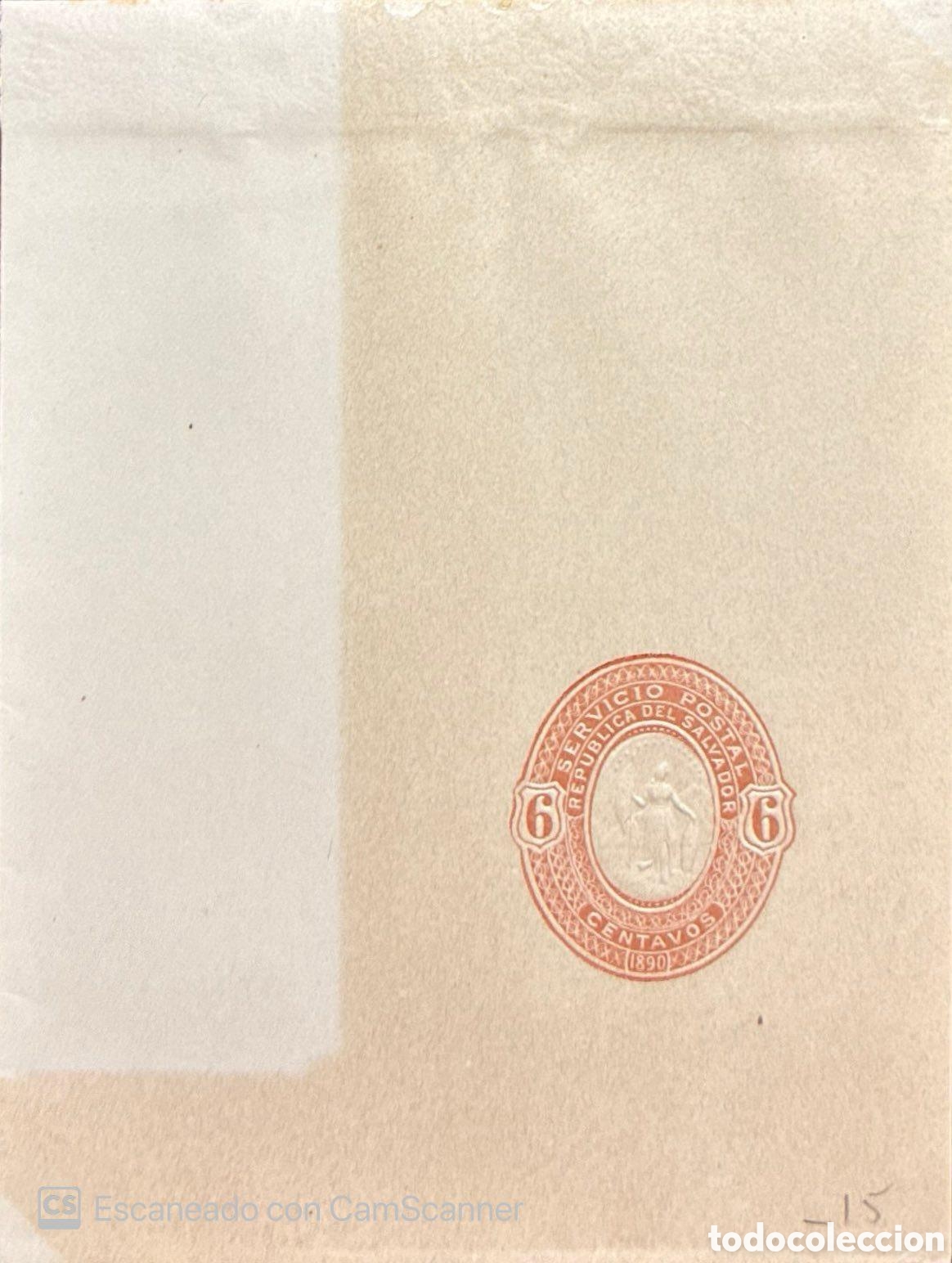 Sellos: CA)El Salvador + 1890 + Postal History + Beige envelope with red imprinted &ldquo;SERVICIO POSTAL REP&Uacute;BLIC