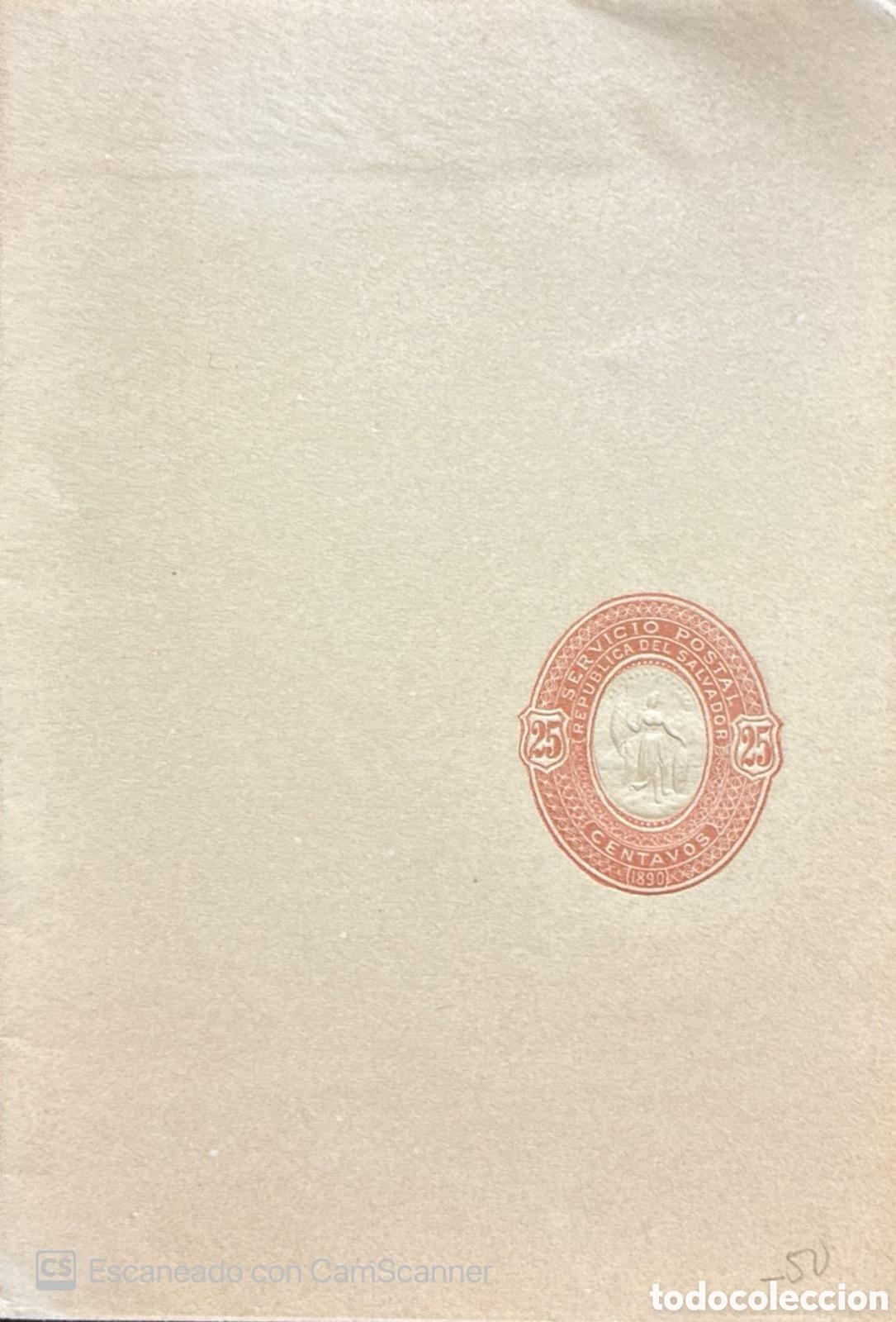 Sellos: CA)El Salvador + 1890 + Postal History + Beige paper with red imprinted &ldquo;SERVICIO POSTAL REP&Uacute;BLICA D