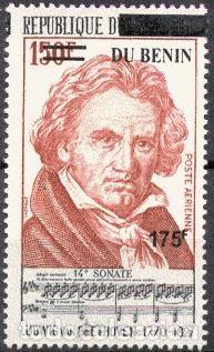 Sellos: Ben&iacute;n 2008 Mi. 1436 sobrecargado Beethoven m&uacute;sica cl&aacute;sica sonata