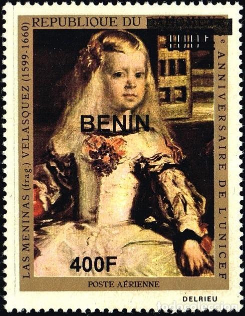 Sellos: Ben&iacute;n 2009 Mi. 1615 sobrecargado Vel&aacute;zquez Las Meninas pintura UNICEF