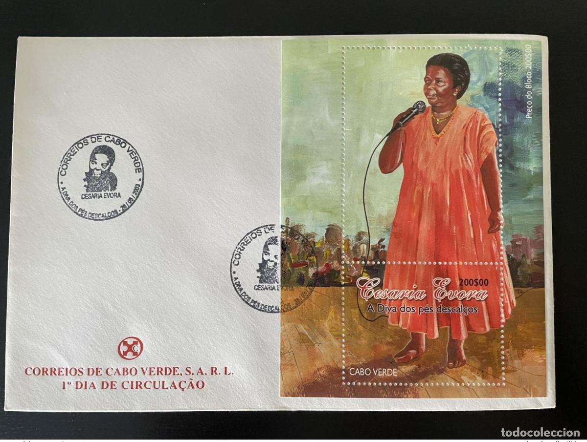 Sellos: Cabo Verde 2003 Mi. Bl. 36 FDC Cesaria Evora Cantante M&uacute;sica