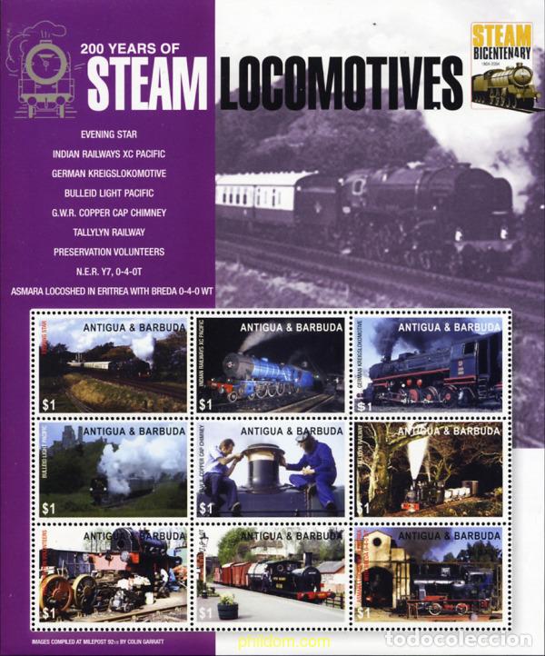 Sellos: 203323 MNH ANTIGUA Y BARBUDA 2004 TRENES DE VAPOR
