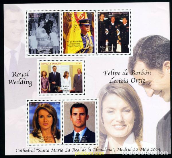 Sellos: 203316 MNH ANTIGUA Y BARBUDA 2004 COMPROMISO REAL ENTRE EL PRINCIPE FELIPE Y LETICIA ORTIZ