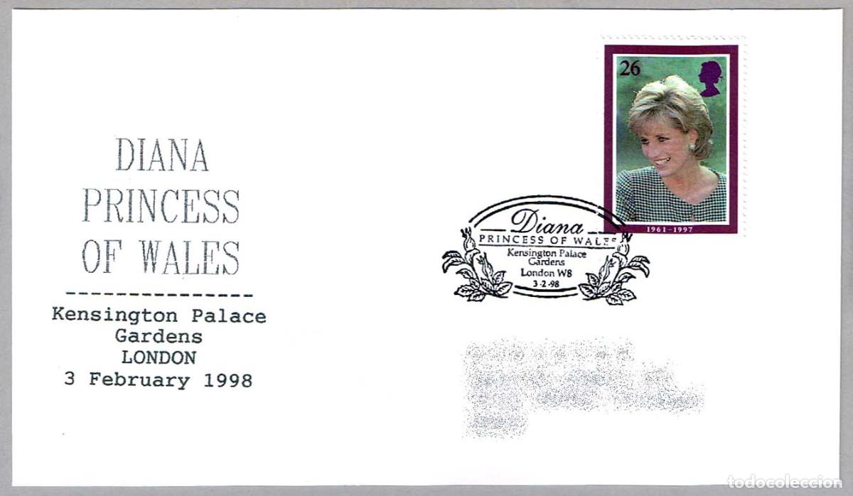 Sellos: Matasellos DIANA PRINCESA DE GALES - PRINCESS OF WALES. Kensington Palace, London, Reino Unido, 1998