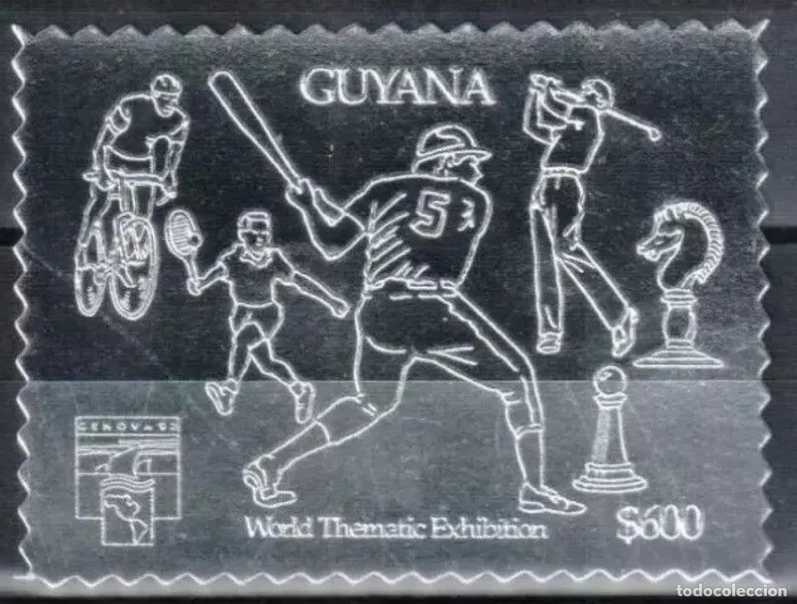 Sellos: GUYANA 1992 STAMP MNH SILVER EXPO GENOVA STAMP EXHIBITION BEISBOL GOLF AJEDREZ TENIS CICLISMO SPORTS