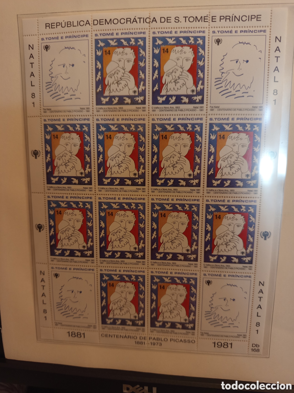 Sellos: &rdquo;Santo Tom&eacute; y Pr&iacute;ncipe 1981 - Hoja completa Picasso - Navidad - Centenario&rdquo;