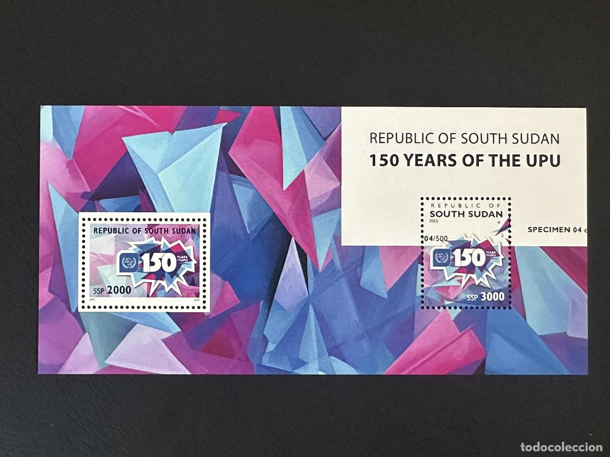 Sellos: Sud&aacute;n del Sur 2025 Mi. Bl. ? SPECIMEN VARIEDAD 150 a&ntilde;os UPU Uni&oacute;n Postal