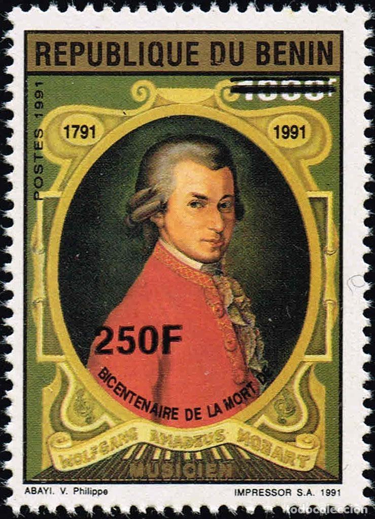 Stamps: Ben&iacute;n 1996 Mi. 891 sobrecargado Mozart compositor m&uacute;sica cl&aacute;sica