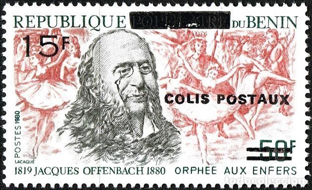 Stamps: Ben&iacute;n 2002 Mi. 42 marca paquete sobrecargado Colis Postaux &oacute;pera Offenbach