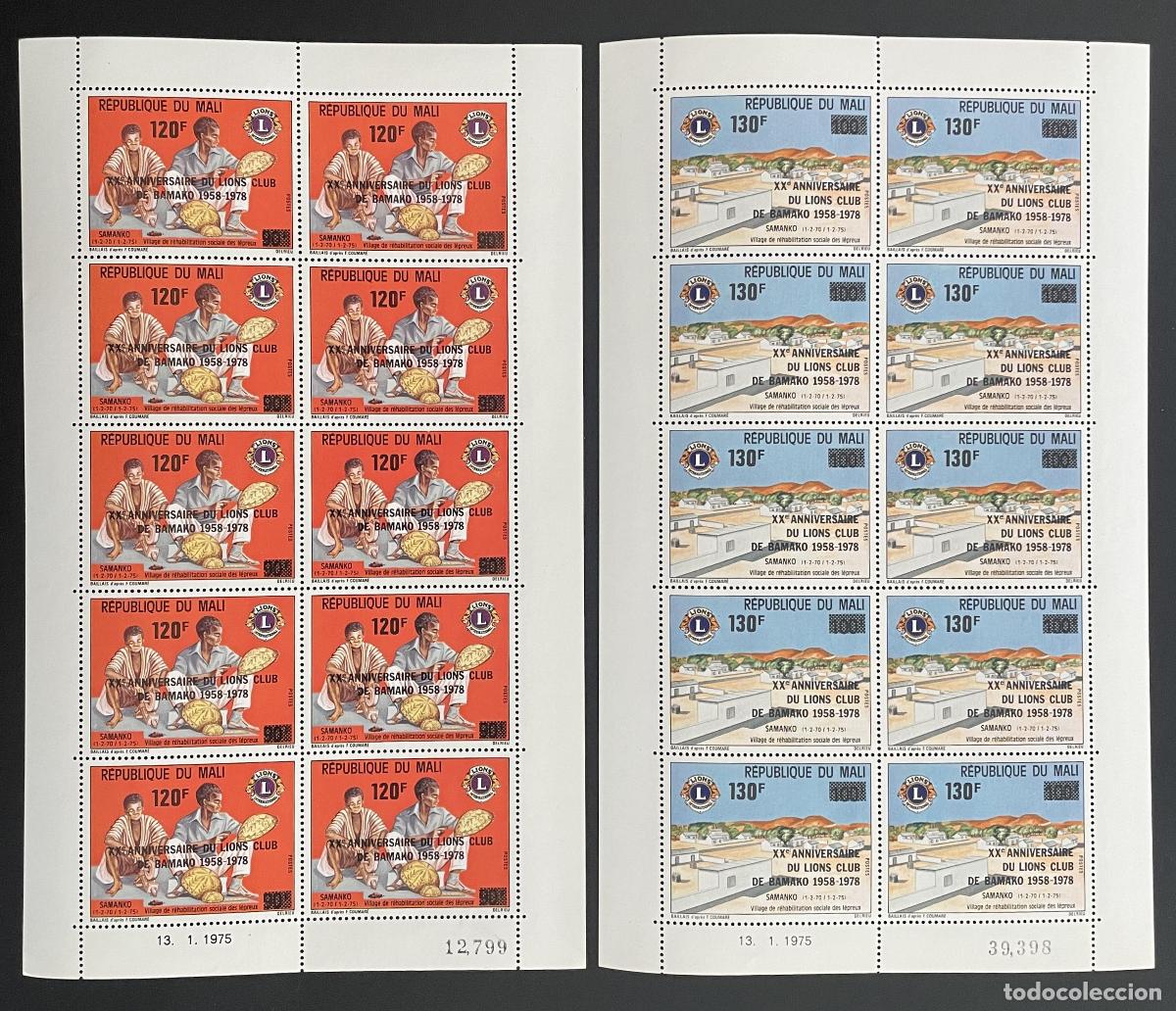 Briefmarken: Mali 1978 YT 305-306 tabl&oacute;n sobrecargado Lions Club Bamako Samanko leproso