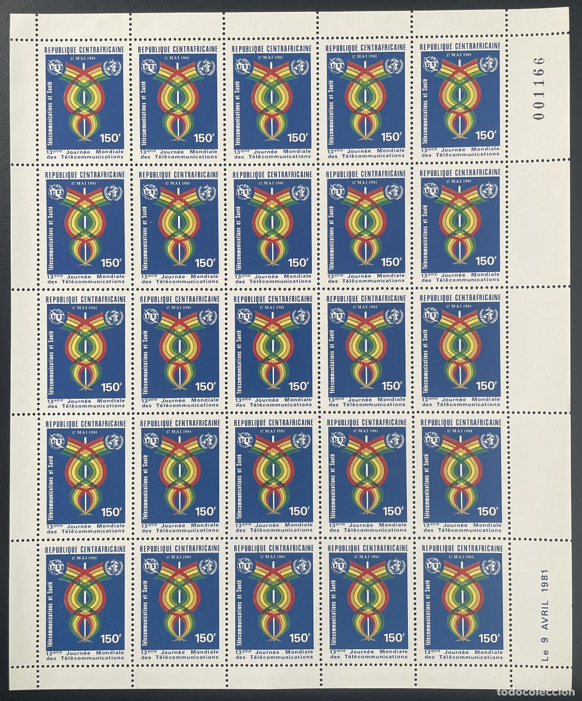Sellos: &Aacute;frica Central 1981 YT 445 tabl&oacute;n telecomunicaciones UIT comunicaciones