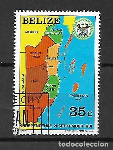 Sellos: Mapa pa&iacute;ses Caribean: Belize, sello a&ntilde;o 1982