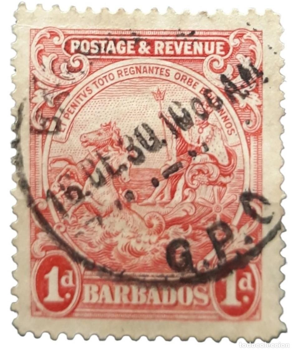 Sellos: BARBADOS 1925 -1935 Alegor&iacute;a de Barbados. Inscripci&oacute;n &rdquo;POSTAGE & REVENUE&rdquo;. USADO.