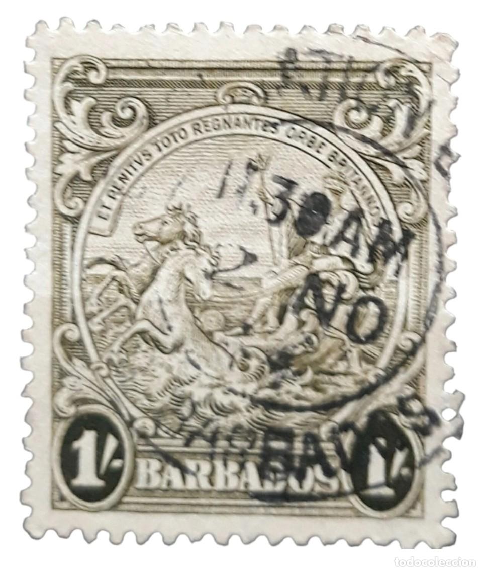 Sellos: BARBADOS 1938 -1947 Alegor&iacute;a de Barbados. Sin lnscripci&oacute;n &rdquo;POSTAGE & REVENUE&rdquo;. USADO.