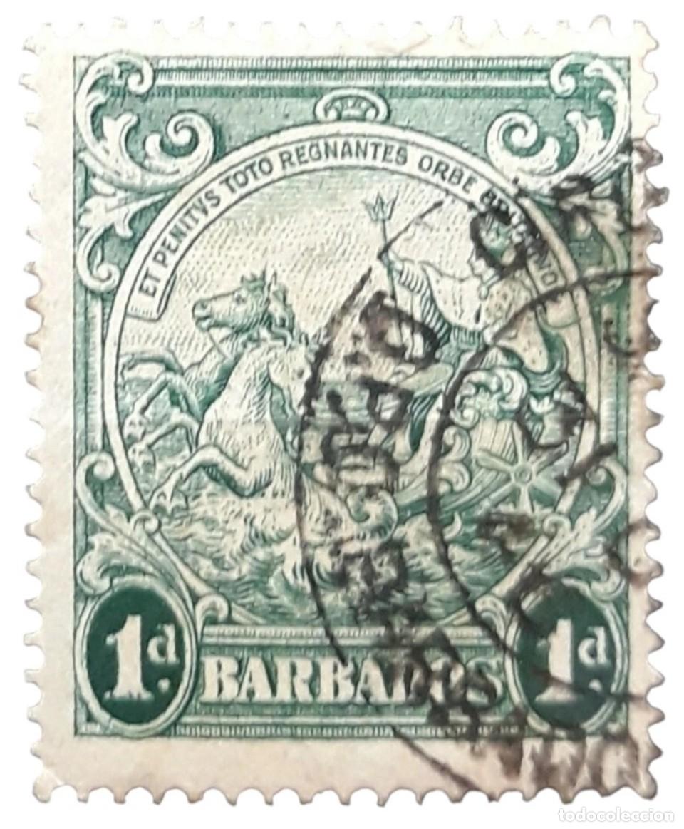 Sellos: BARBADOS 1938 -1947 Alegor&iacute;a de Barbados. Sin lnscripci&oacute;n &rdquo;POSTAGE & REVENUE&rdquo;. USADO.