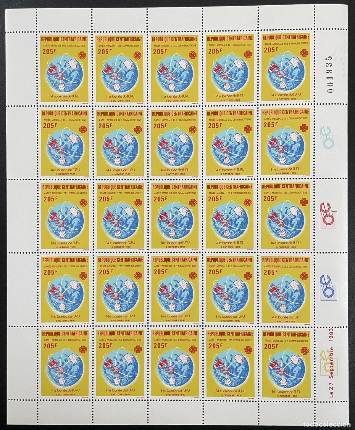 Sellos: Rep&uacute;blica Centroafricana 1983 YT 591 tabl&oacute;n UPU D&iacute;a Mundial de las Comunicaciones