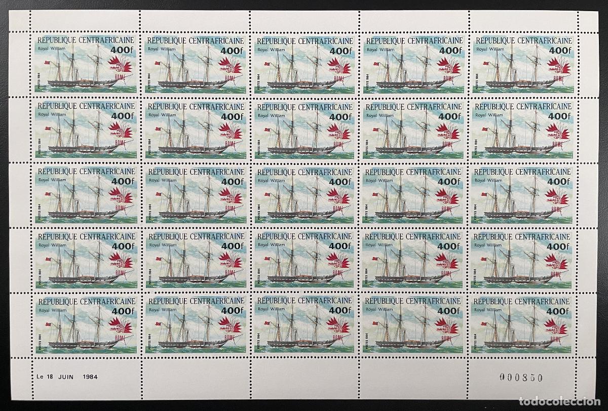 Sellos: Tabl&oacute;n centroafricano 1985 YT 655 sobrecargado barco Royal William Italia Roma
