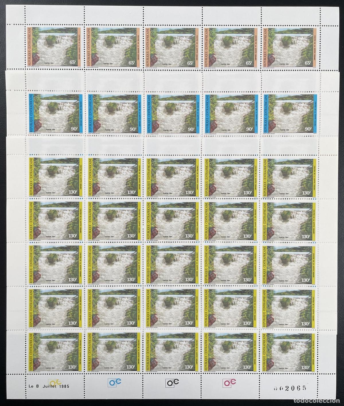 Sellos: Rep&uacute;blica Centroafricana 1985 YT 677-679 tabl&oacute;n cascade falls de la Kotto