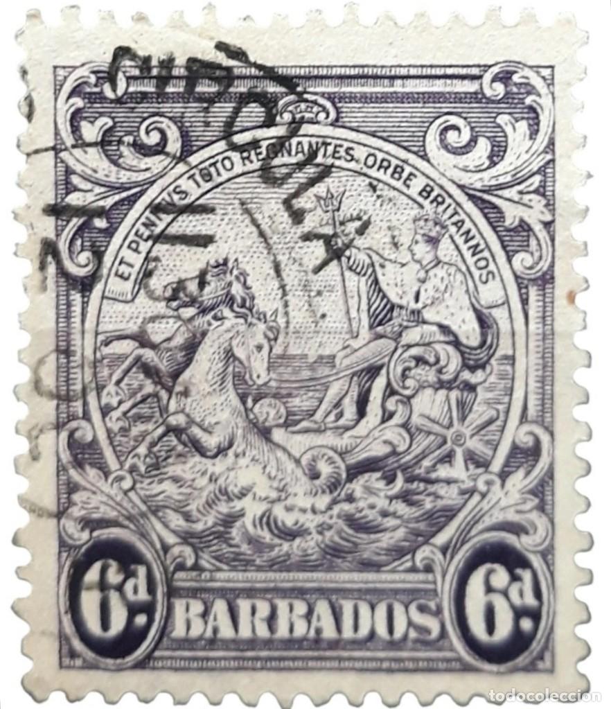Sellos: BARBADOS BARBADOS 1938 -1947 Alegor&iacute;a de Barbados. Sin inscripci&oacute;n &rdquo;POSTAGE & REVENUE&rdquo;. USADO.