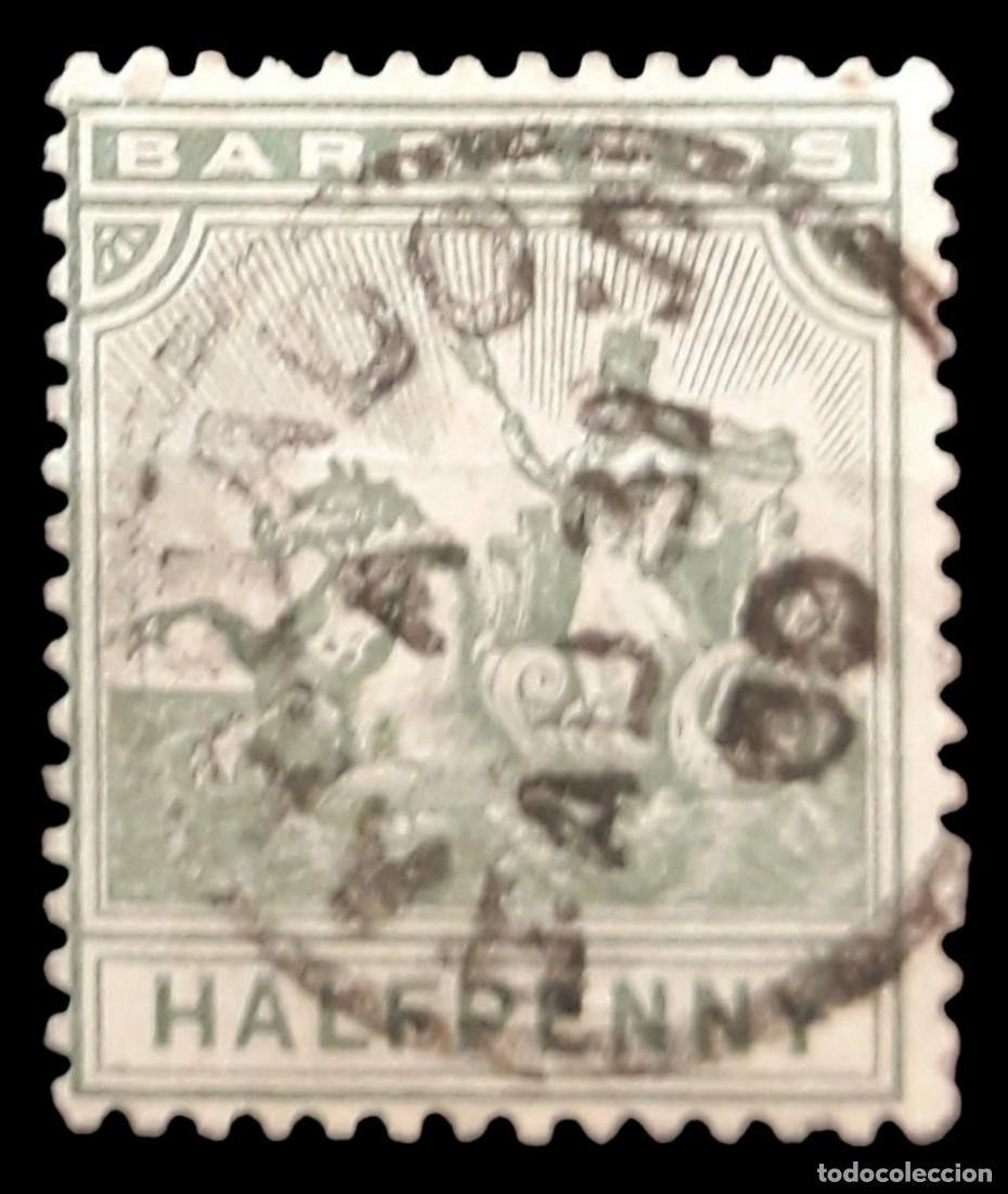 Sellos: BARBADOS 1905 -1909 Alegor&iacute;a de Barbados. USADO.