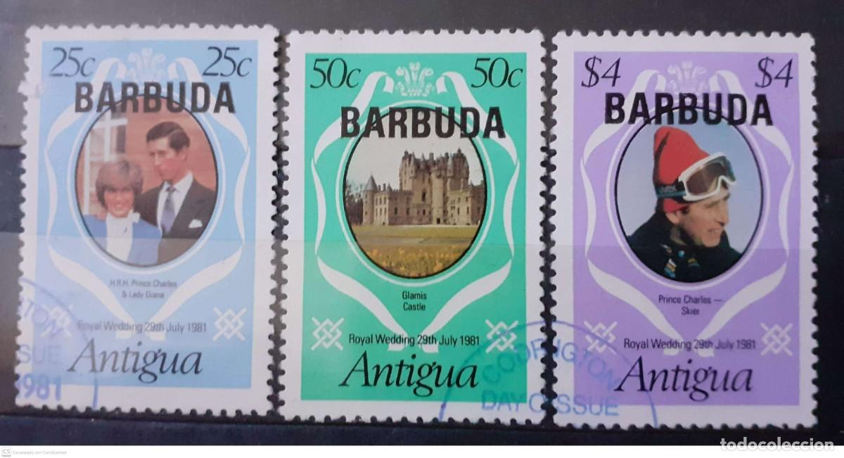 Sellos: BARBUDA n&ordm; 524/526&ordm; Matrimonio del pr&iacute;ncipe Carlos y Diana Spencer. Serie completa