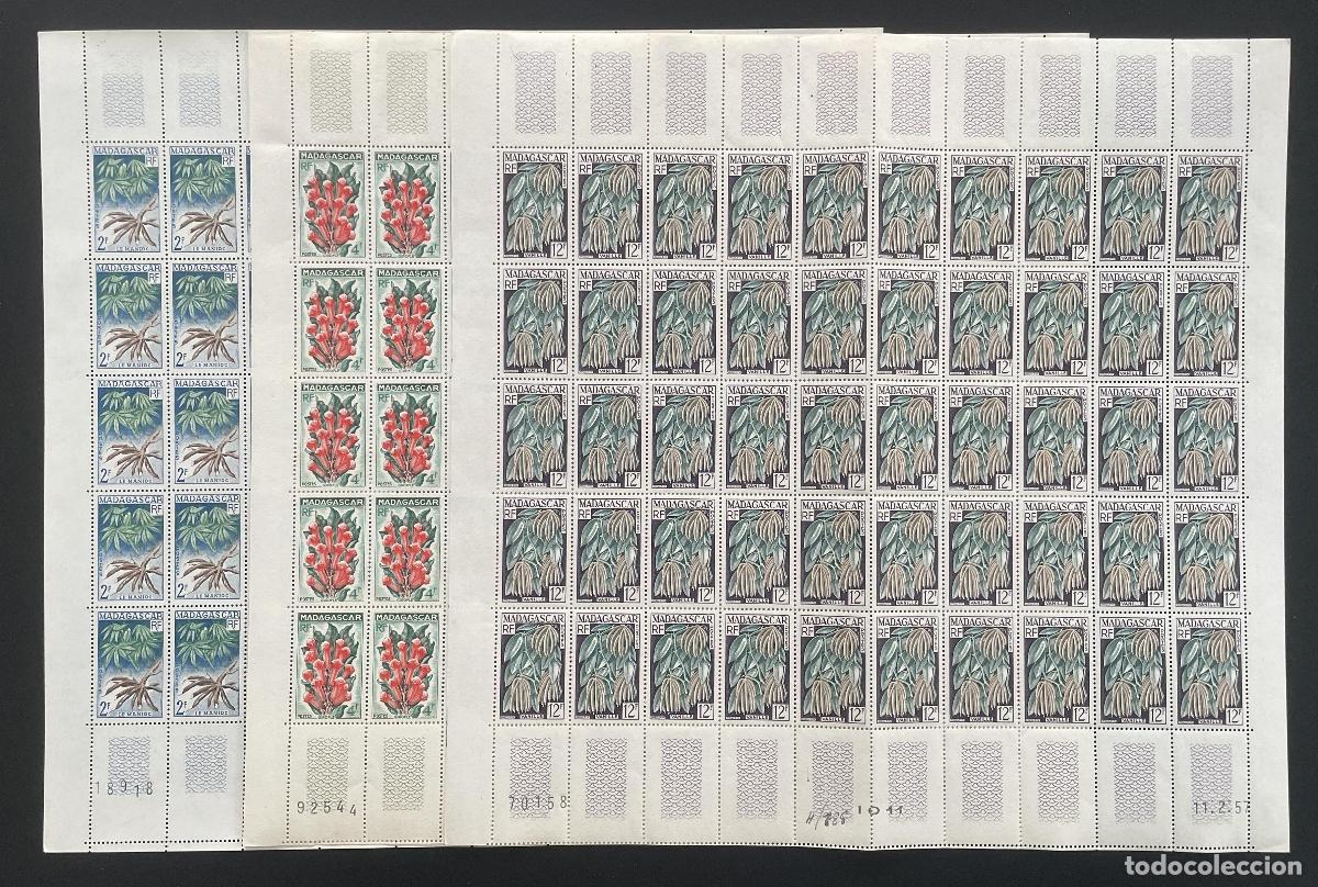 Sellos: Madagascar 1957 YT 332-334 mandioca vainilla flora tropical