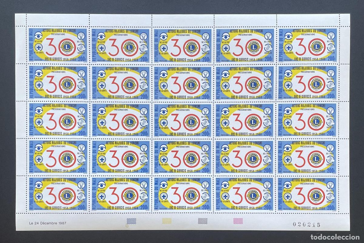 Sellos: Mali 1987 YT 550 bloque Lions Club 30 a&ntilde;os servicio lionismo salud