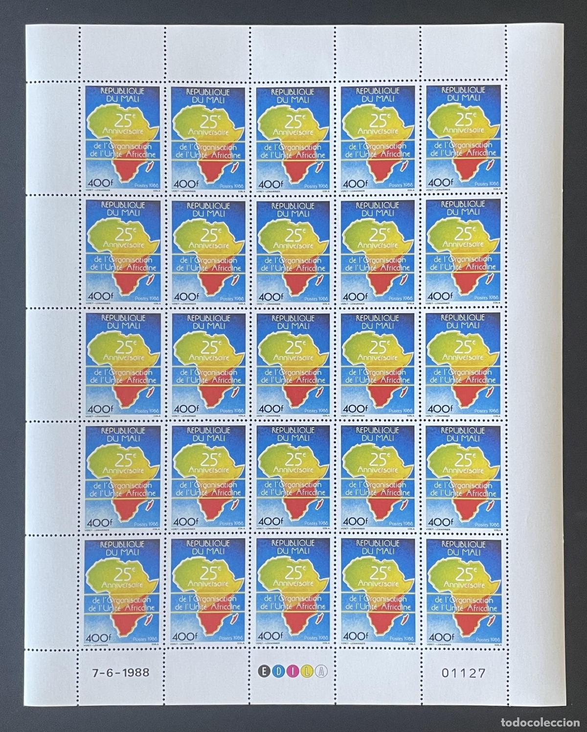 Sellos: Mali 1988 YT 554 hoja 25 aniversario Organizaci&oacute;n Unidad Africana