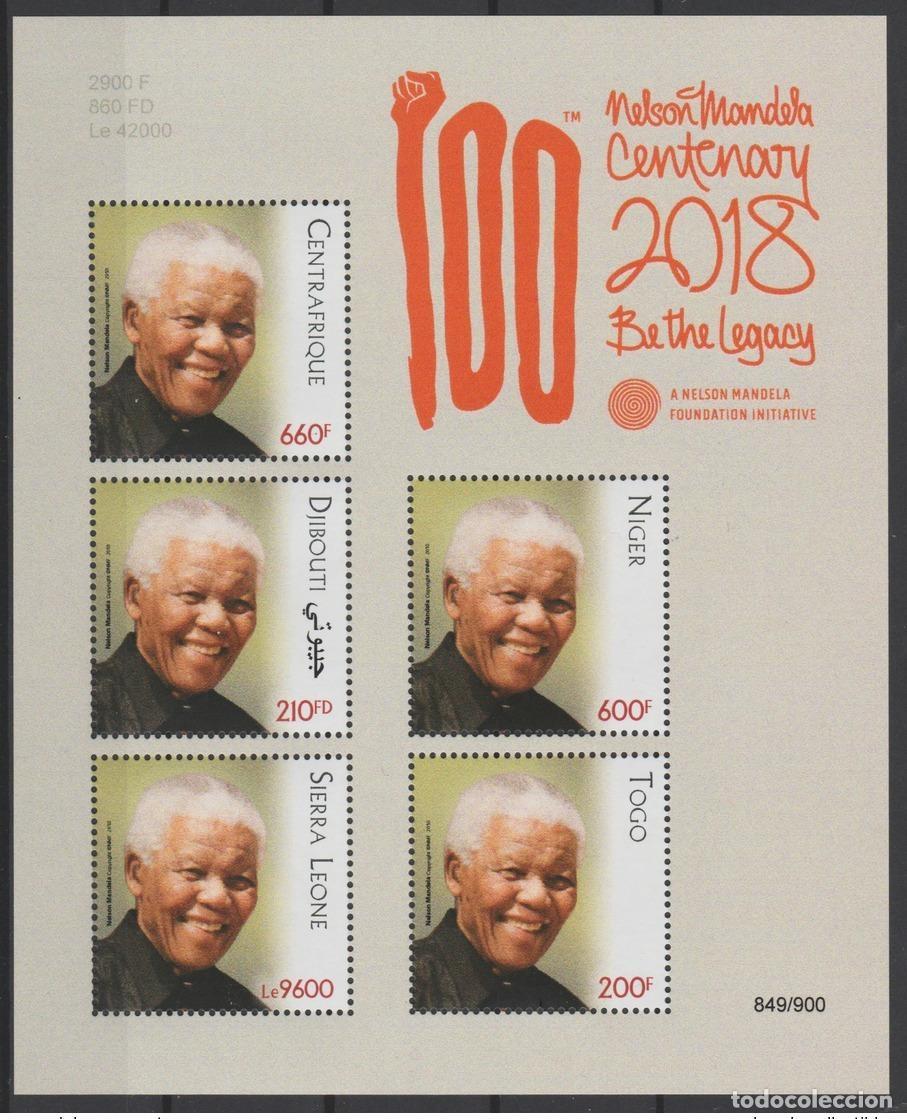 Sellos: Edici&oacute;n conjunta en siam&eacute;s 2018 PAN Nelson Mandela 100 a&ntilde;os Yibuti Togo N&iacute;ger