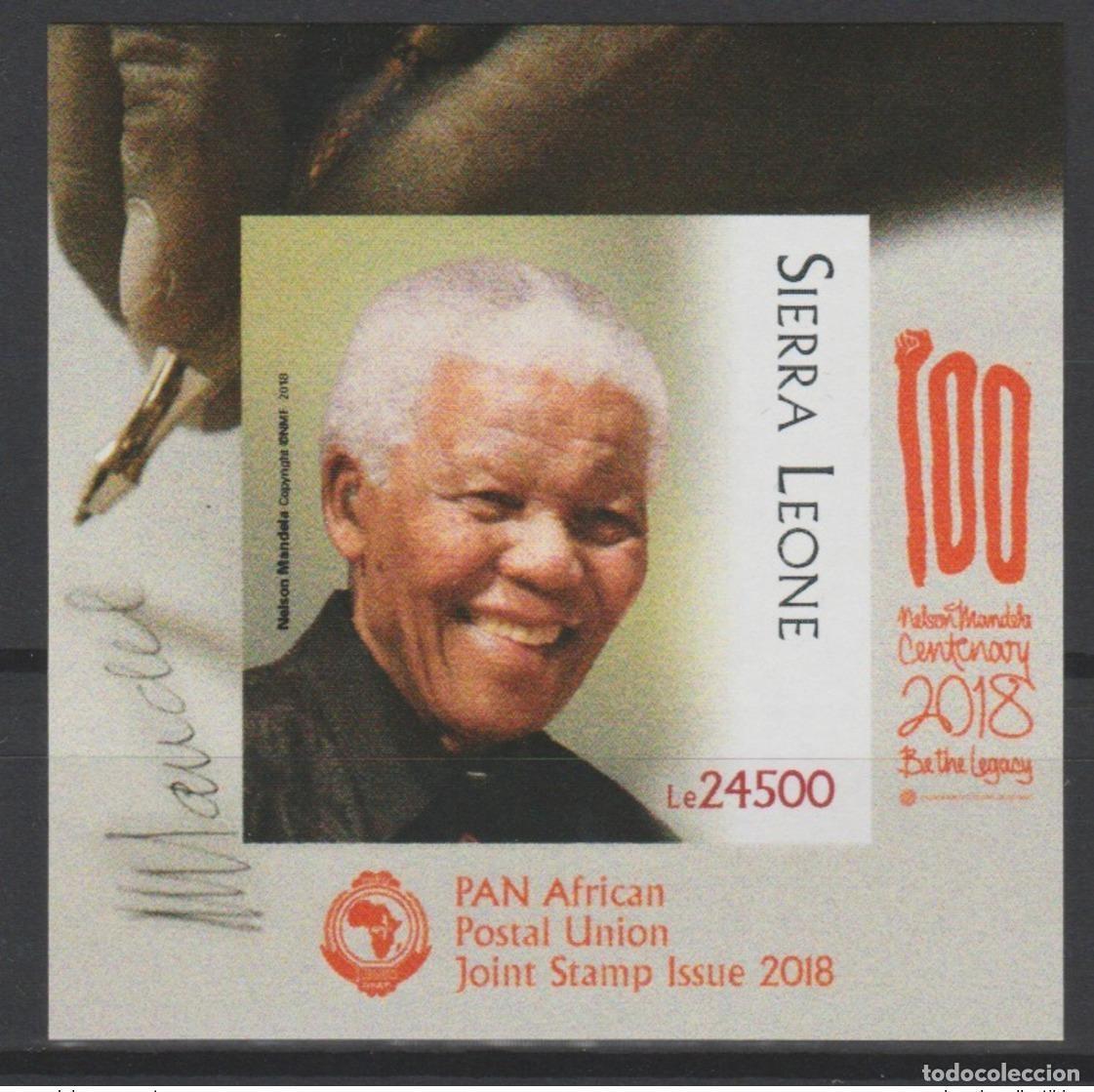 Sellos: Sierra Leona 2018 Mi.? S/S IMPERF ND Edici&oacute;n conjunta PAPU Nelson Mandela 100 a&ntilde;os