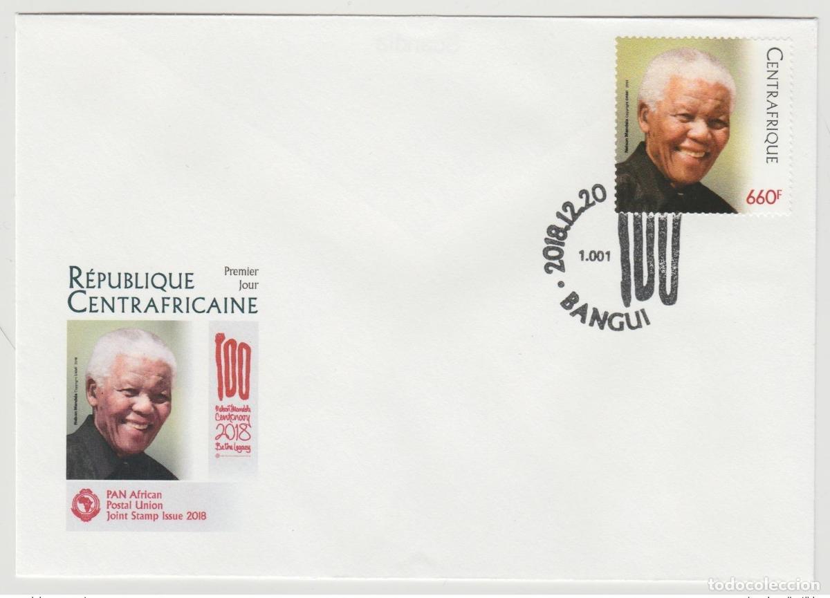 Sellos: Rep&uacute;blica Centroafricana 2018 Edici&oacute;n conjunta del FDC Uni&oacute;n Postal PANAFRICANA Nelson Mandela