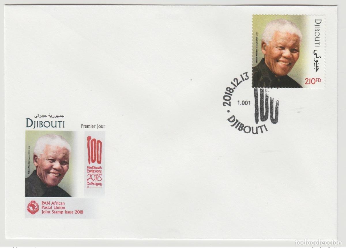 Sellos: Djibouti 2018 Edici&oacute;n conjunta del FDC Uni&oacute;n Postal PANAFRICANA Nelson Mandela Madiba